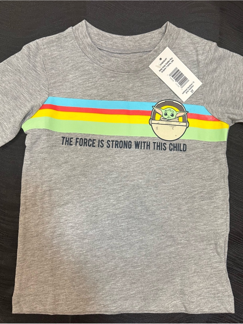 Kids Grey 'The Force Is Strong With This Child' Baby Yoda Graphic Tee Sz 3T